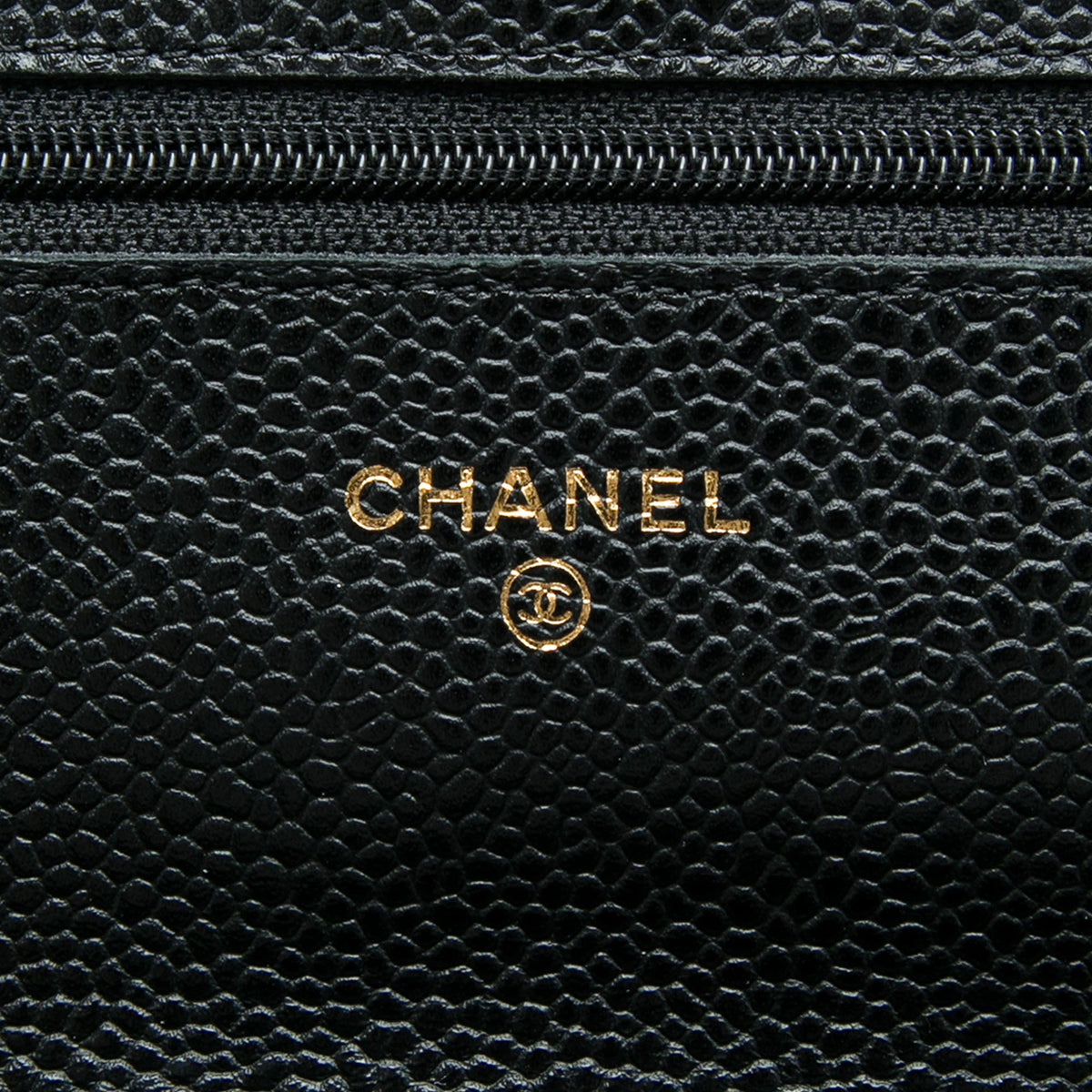 Chanel CC Quilted Caviar Wallet on Chain — Black