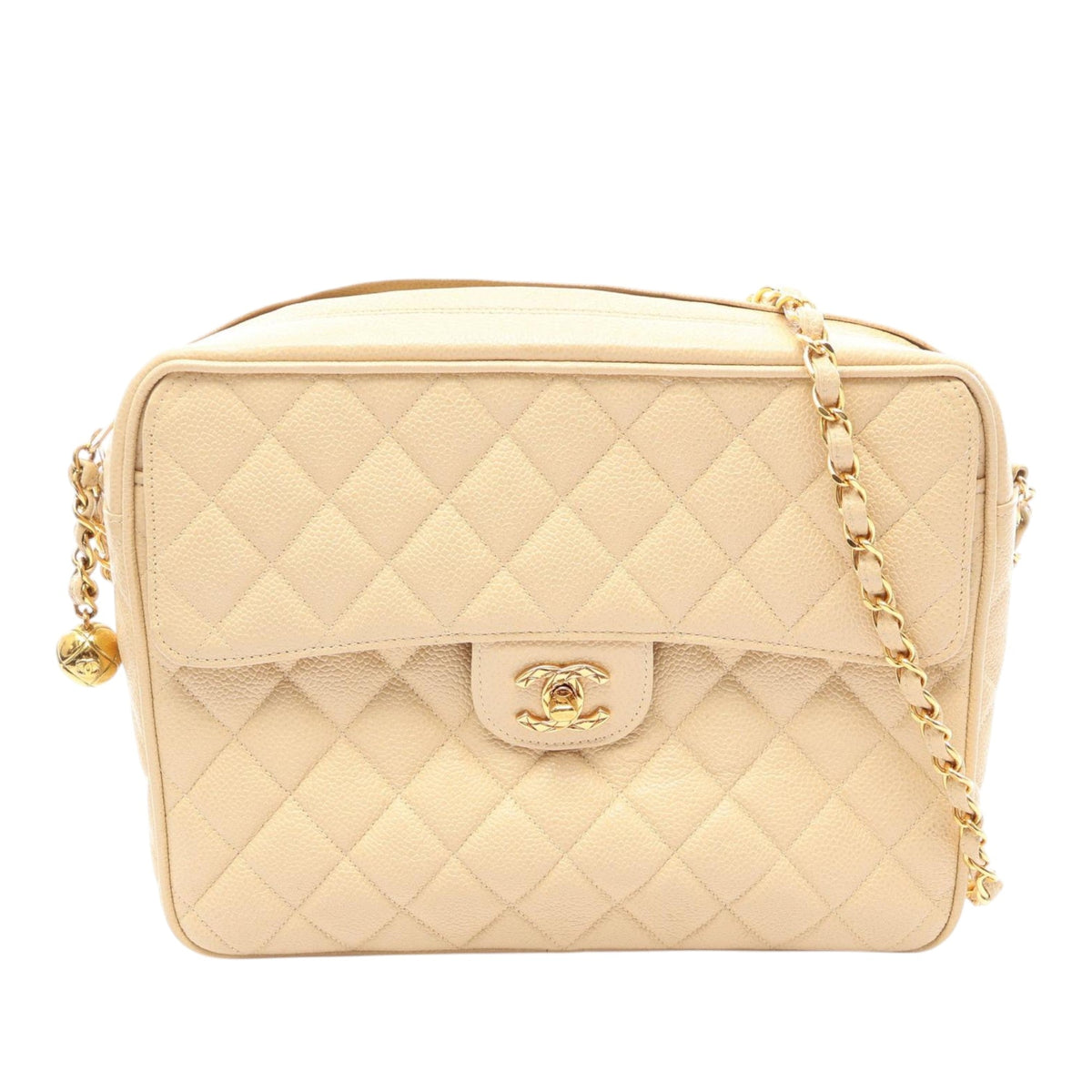 Chanel CC Quilted Caviar Camera Bag — Beige