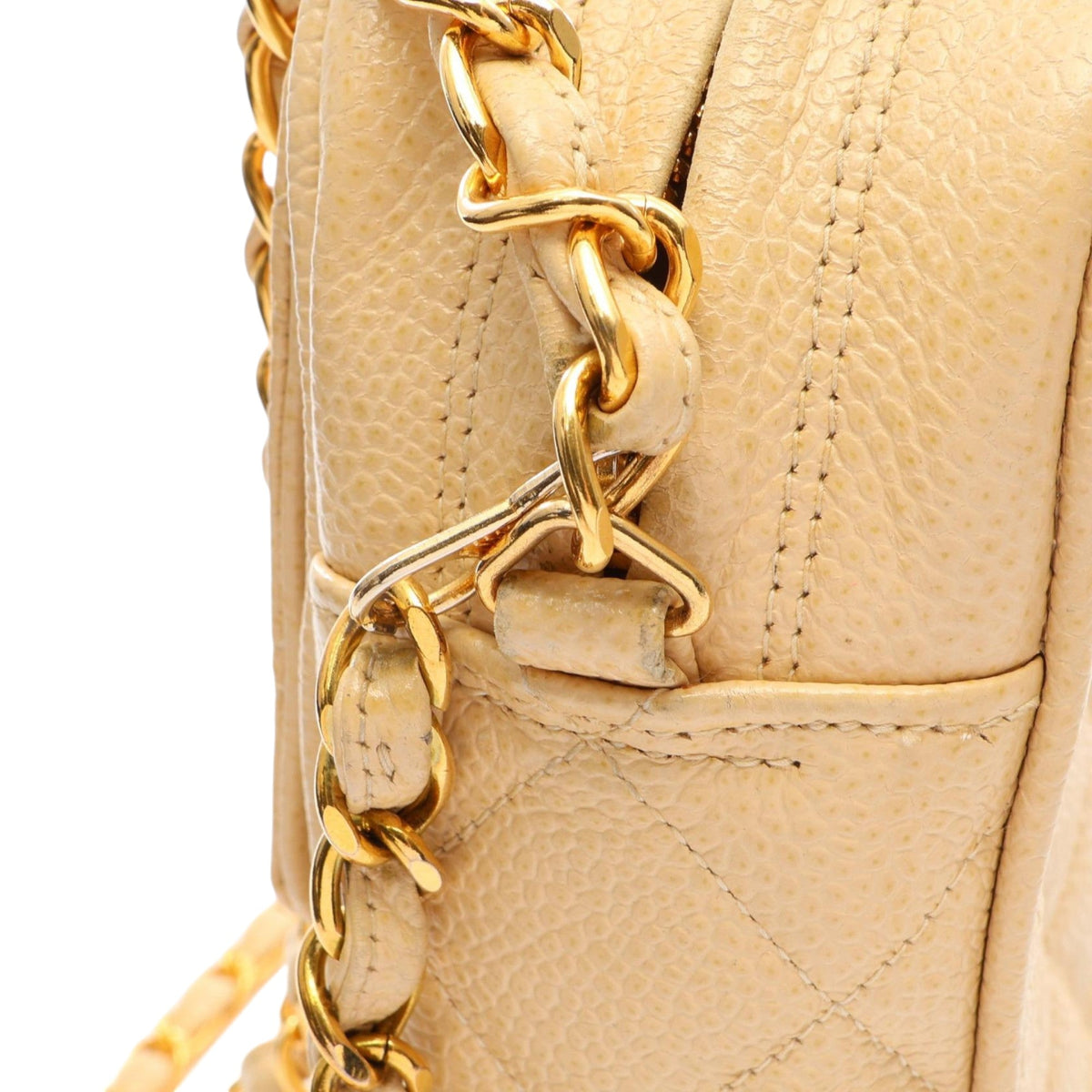 Chanel CC Quilted Caviar Camera Bag — Beige