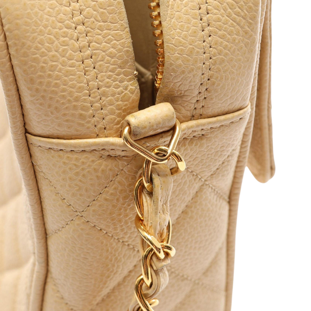 Chanel CC Quilted Caviar Camera Bag — Beige