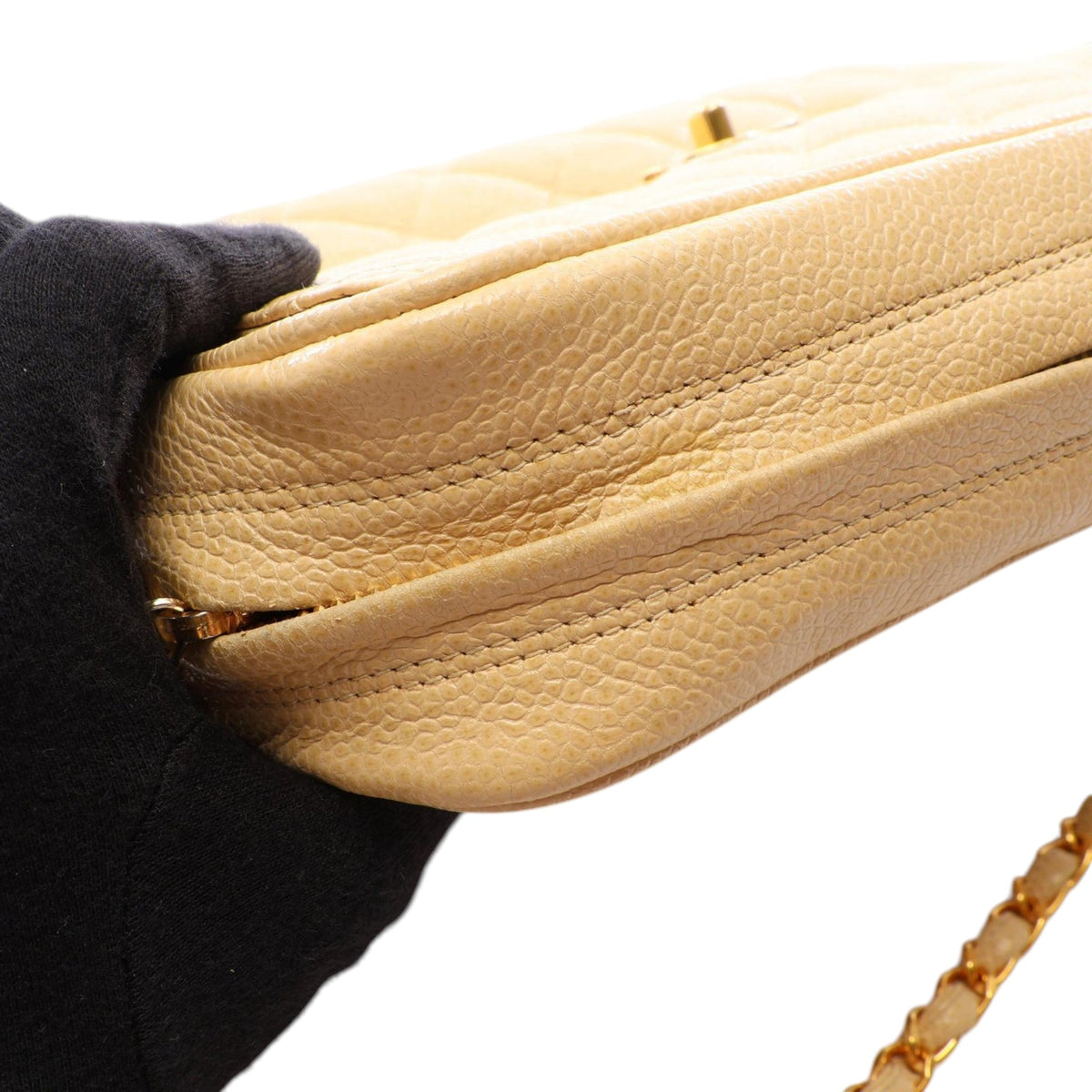 Chanel CC Quilted Caviar Camera Bag — Beige