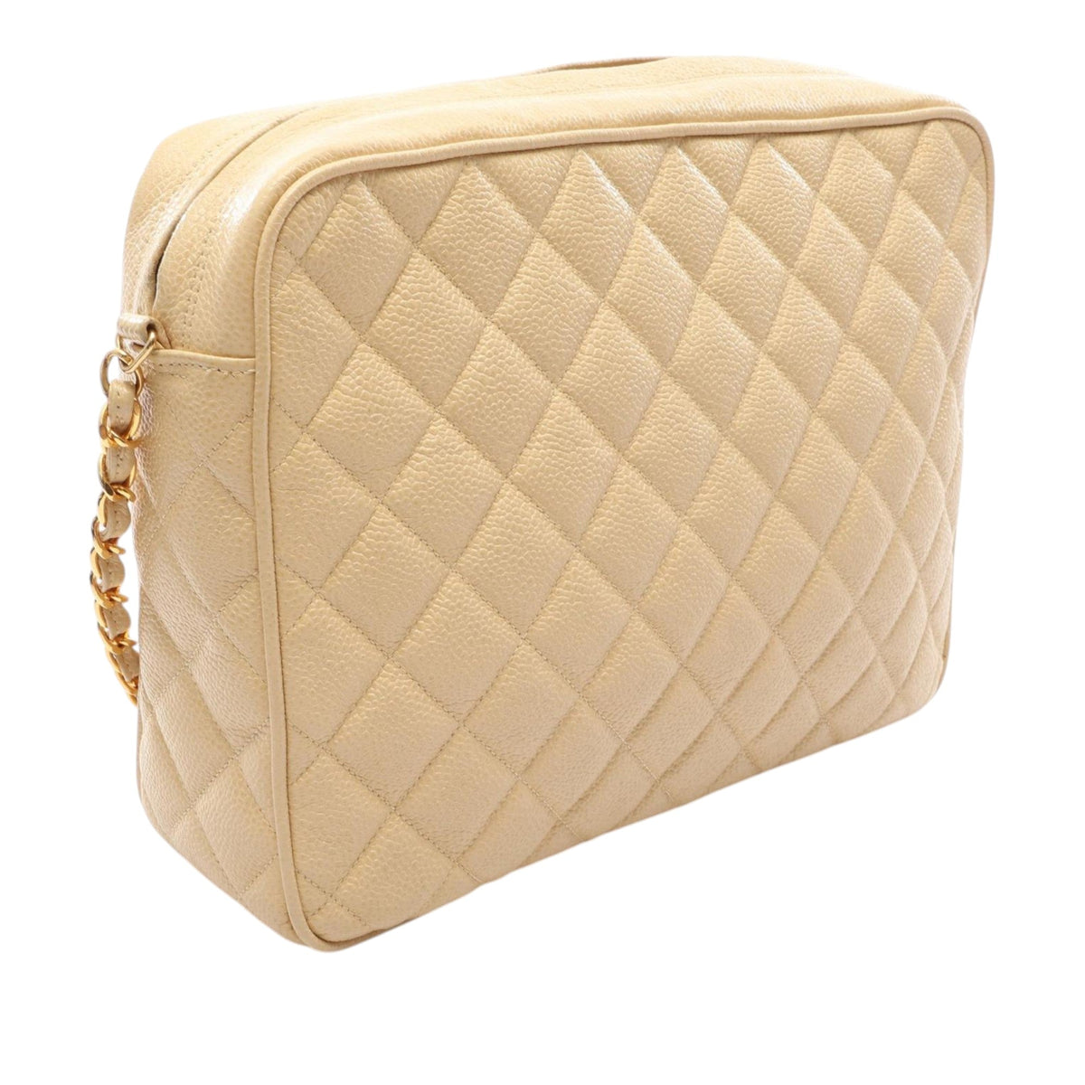Chanel CC Quilted Caviar Camera Bag — Beige