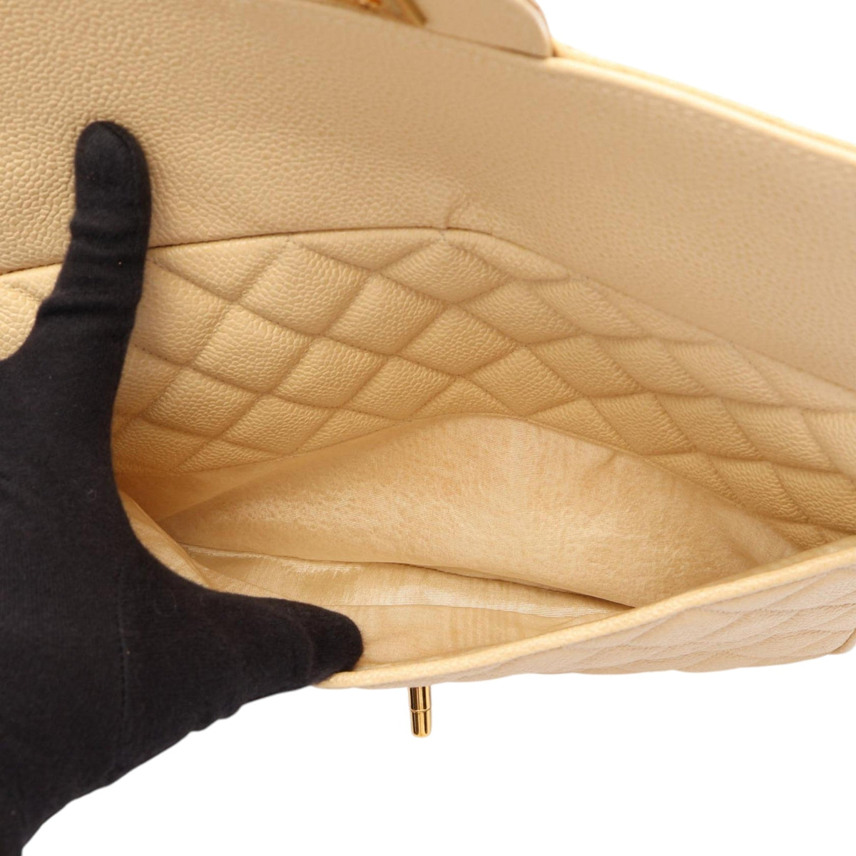 Chanel CC Quilted Caviar Camera Bag — Beige