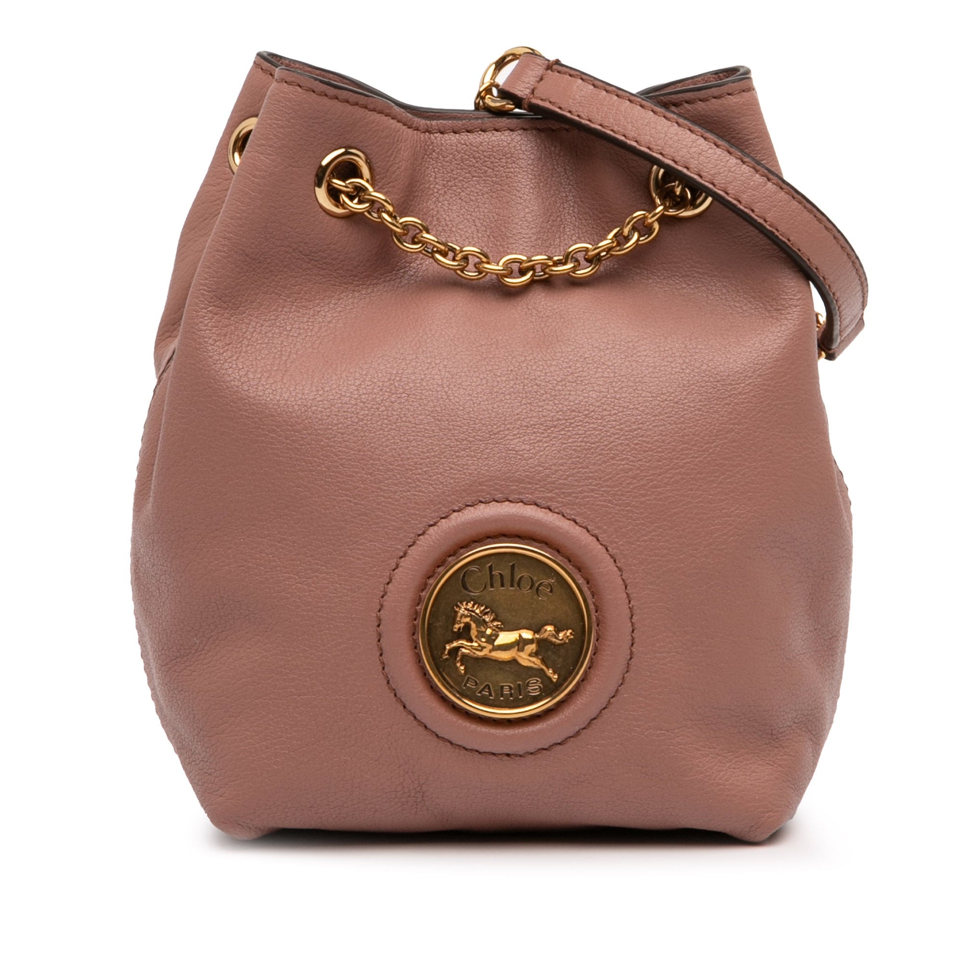 Mini Buffalo Leather Horse Medal Bucket Bag
