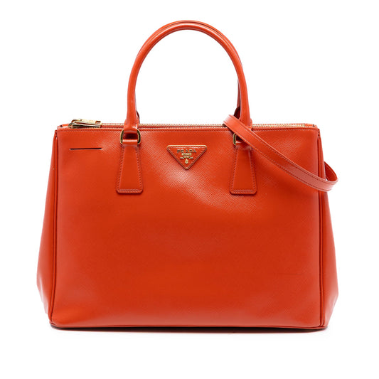 Prada Medium Saffiano Vernice Galleria Double Zip Satchel