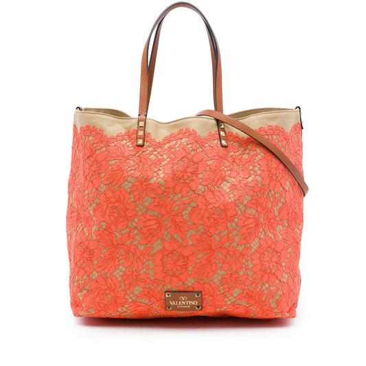 Valentino Canvas Rockstud Glam Lace Reversible Tote
