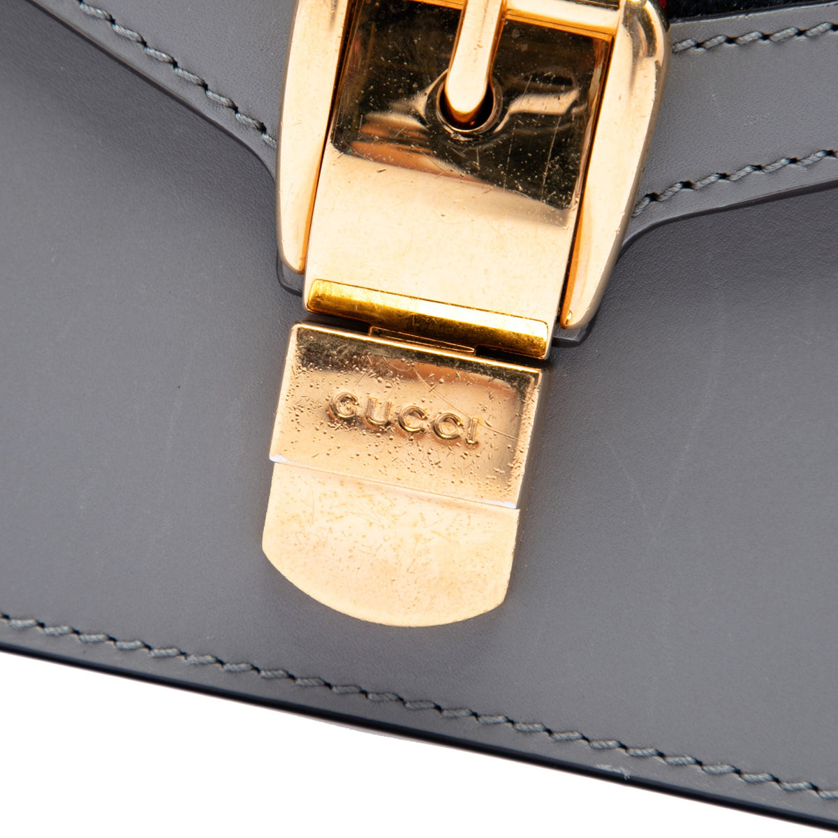 Gucci Mini Calfskin Web Sylvie Chain Satchel — Gray
