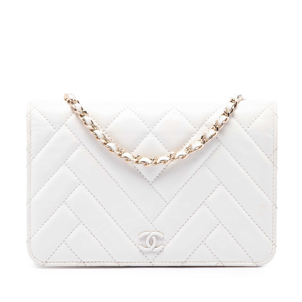 Chanel CC Crinkled Chevron Calfskin Wallet On Chain