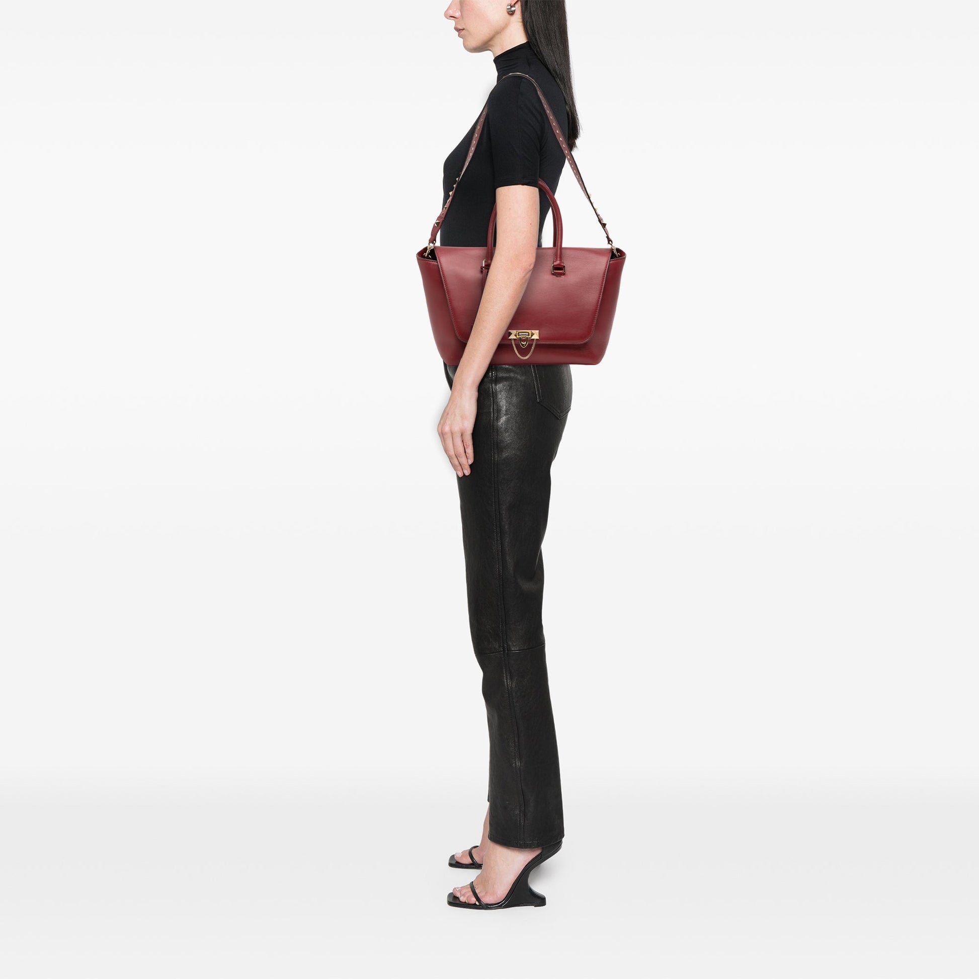 Valentino Leather Rockstud Demilune Satchel