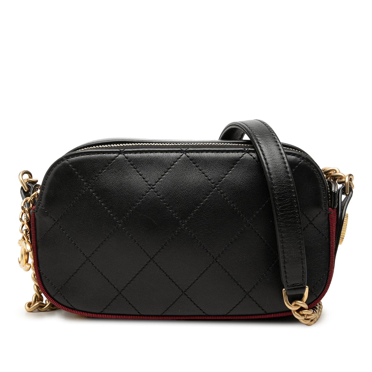 Chanel Stitched Calfskin and Grosgrain Button Up Double Zip Camera Bag