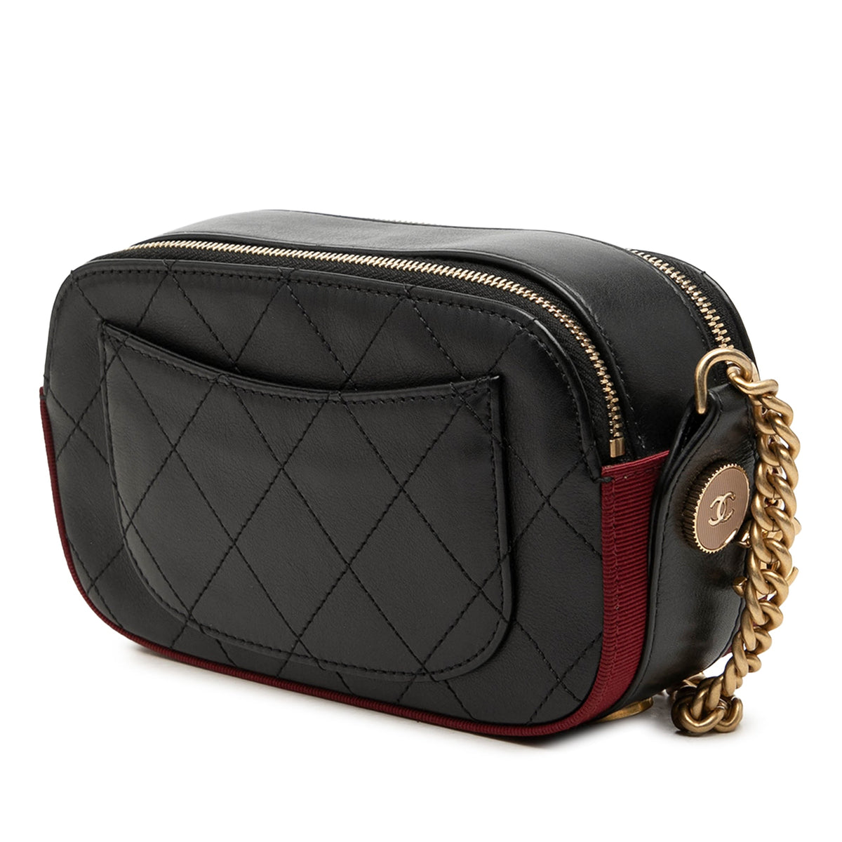 Chanel Stitched Calfskin and Grosgrain Button Up Double Zip Camera Bag