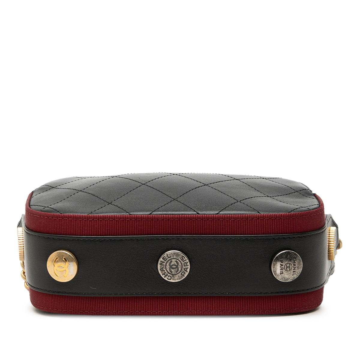 Chanel Stitched Calfskin and Grosgrain Button Up Double Zip Camera Bag