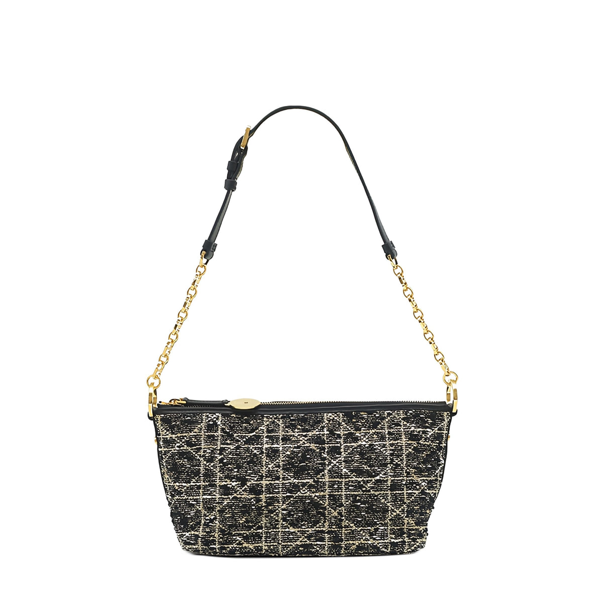 Dior Tweed Cannage Diorstar Hobo Bag with Chain — Black