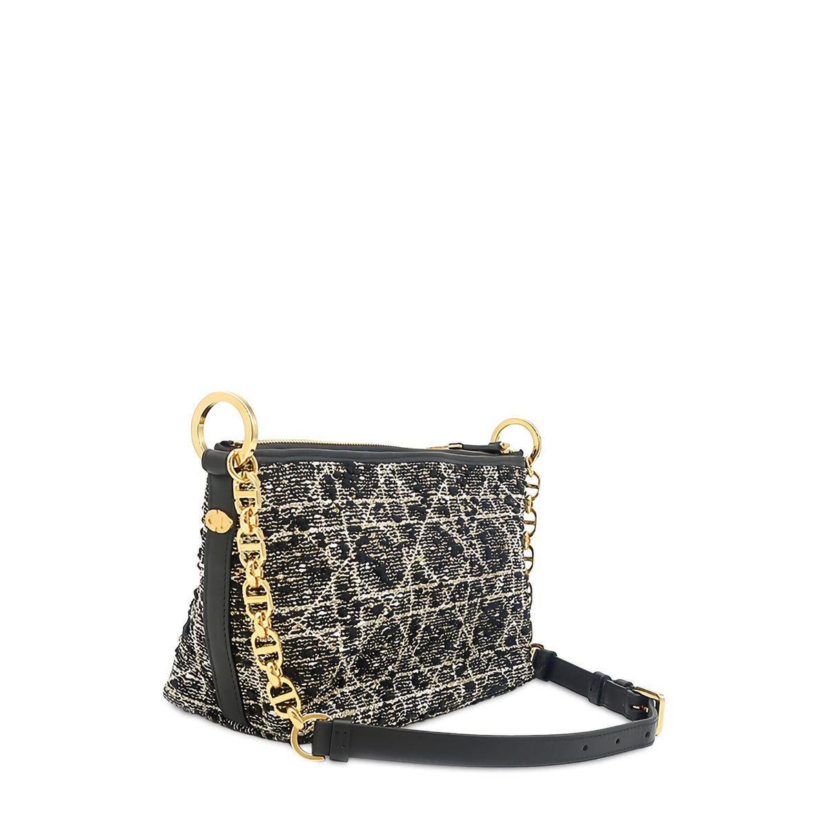 Dior Tweed Cannage Diorstar Hobo Bag with Chain — Black