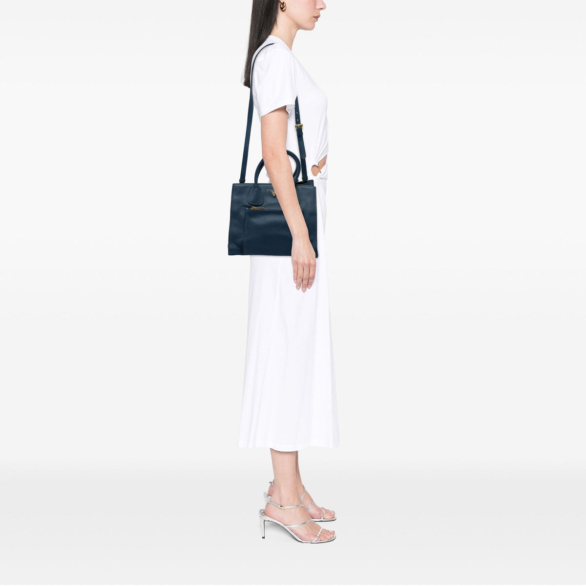 Prada Vitello Daino Front Pocket Open Convertible Tote