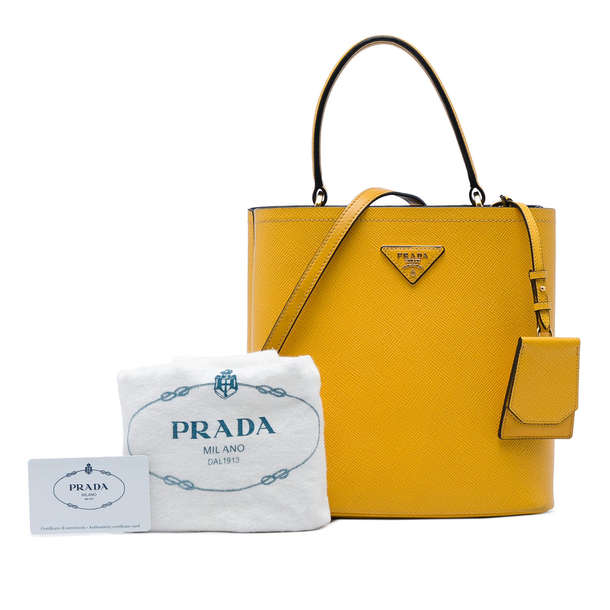 Prada Medium Saffiano Cuir Panier Bucket Bag — Yellow