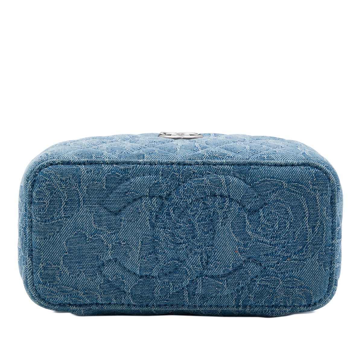 Chanel Small Quilted Denim Camellia Sweetheart Vanity Case With Chain