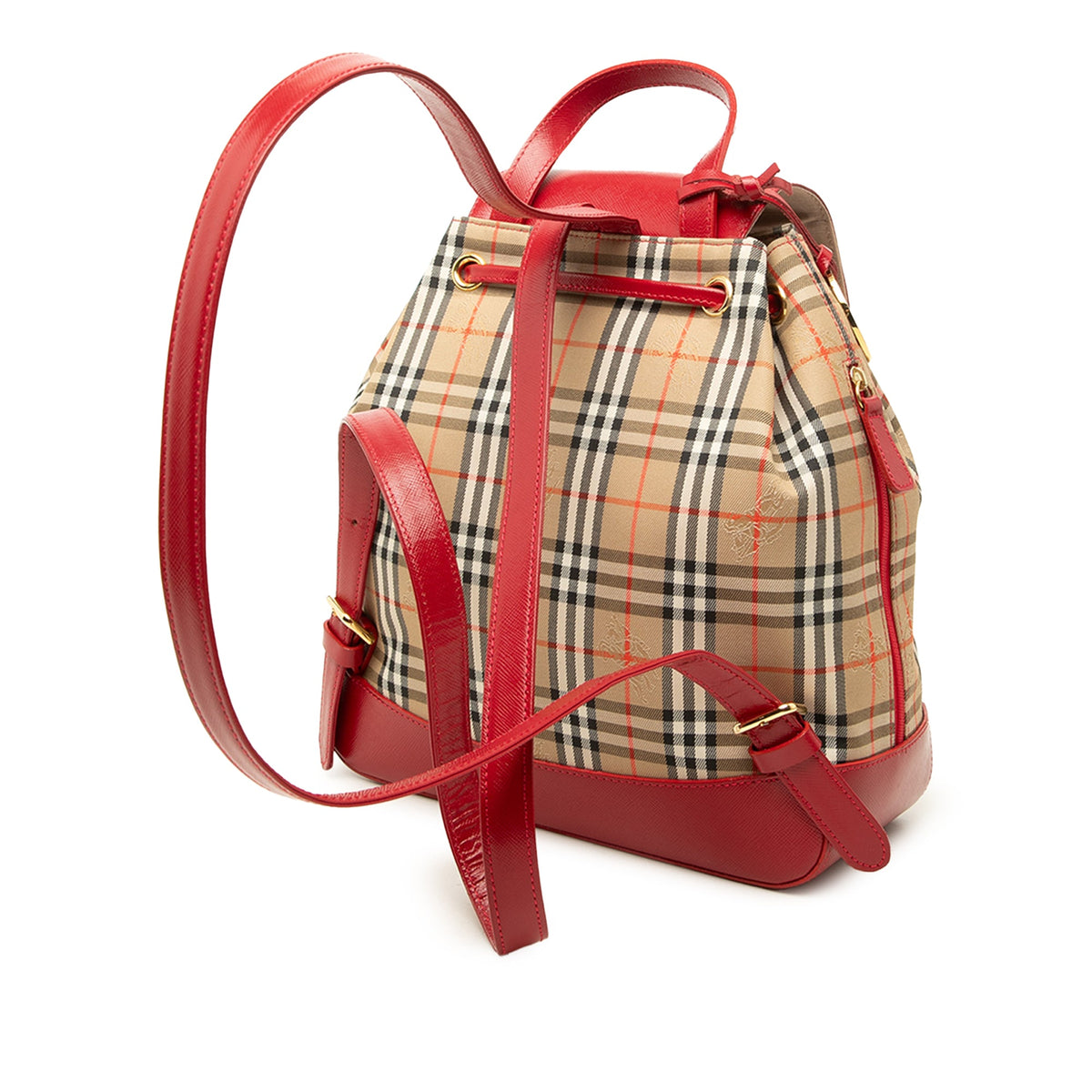 Burberry Haymarket Check Canvas Backpack — Red