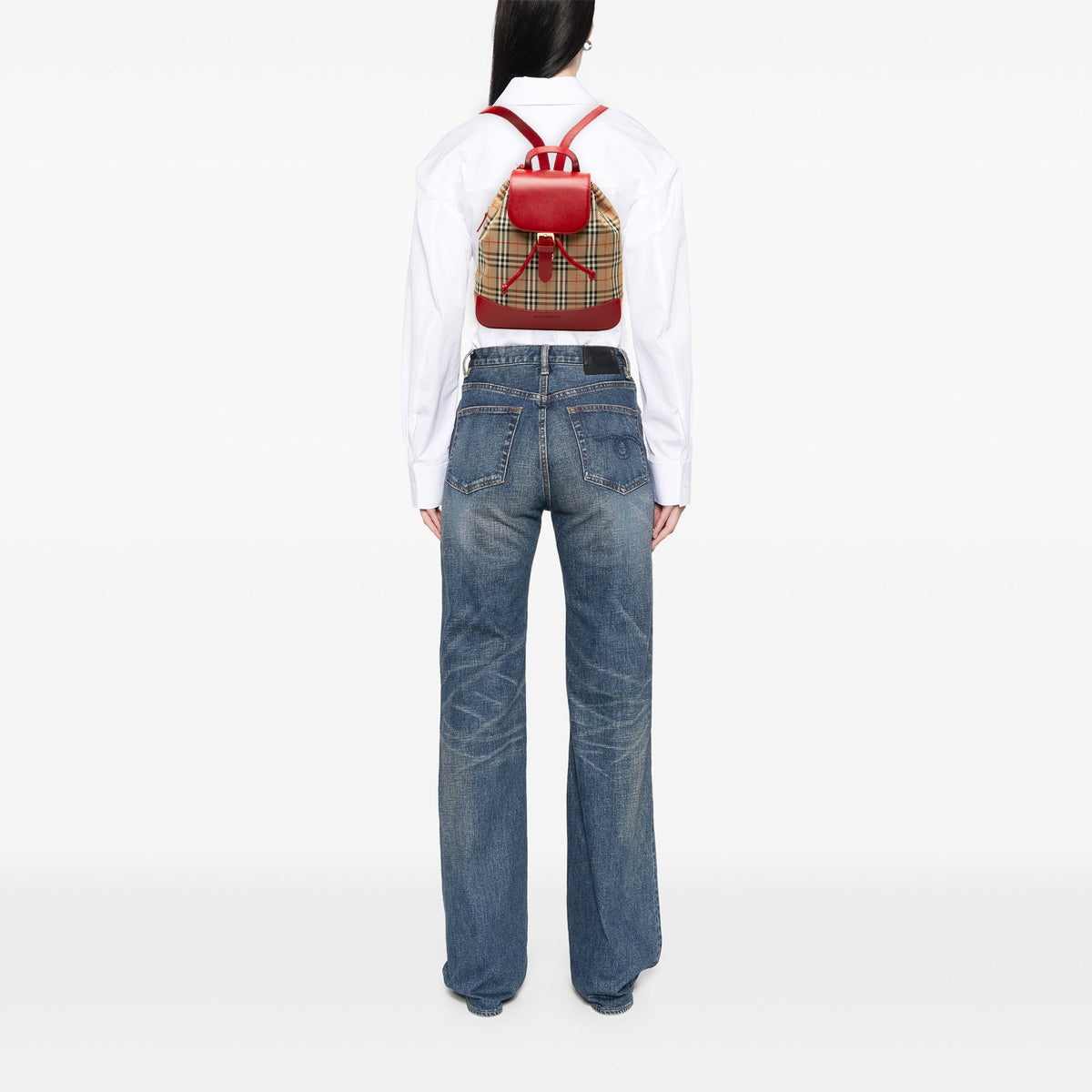 Burberry Haymarket Check Canvas Backpack — Red