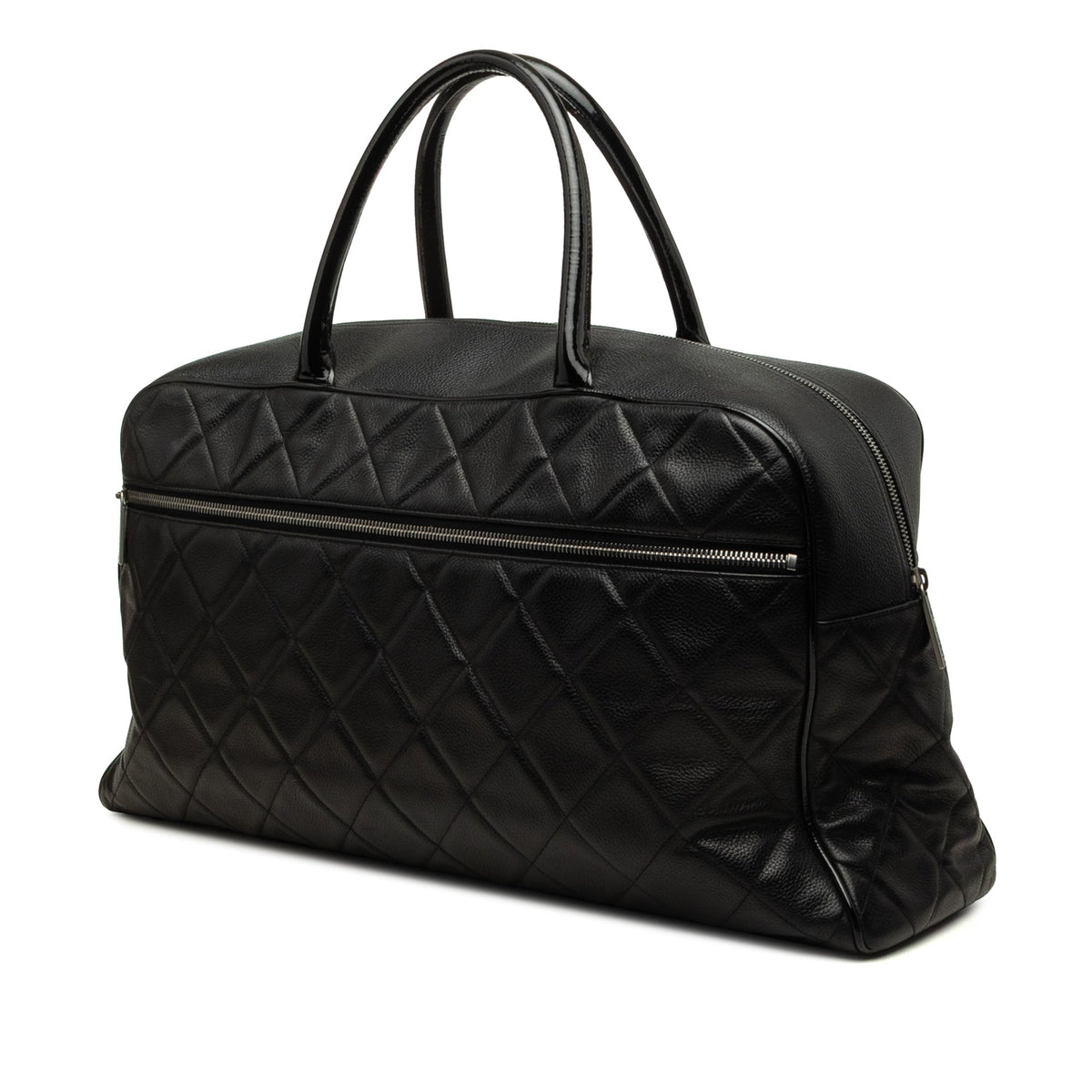 Chanel Large Quilted Caviar and Patent Logo Bowler Bag — Black
