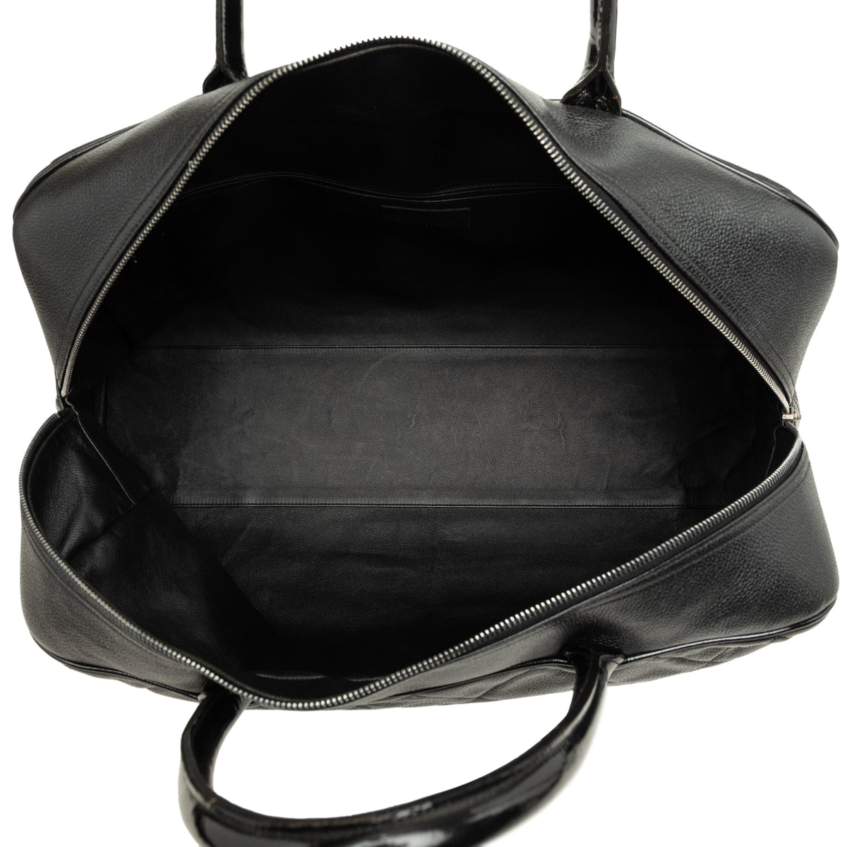 Chanel Large Quilted Caviar and Patent Logo Bowler Bag — Black