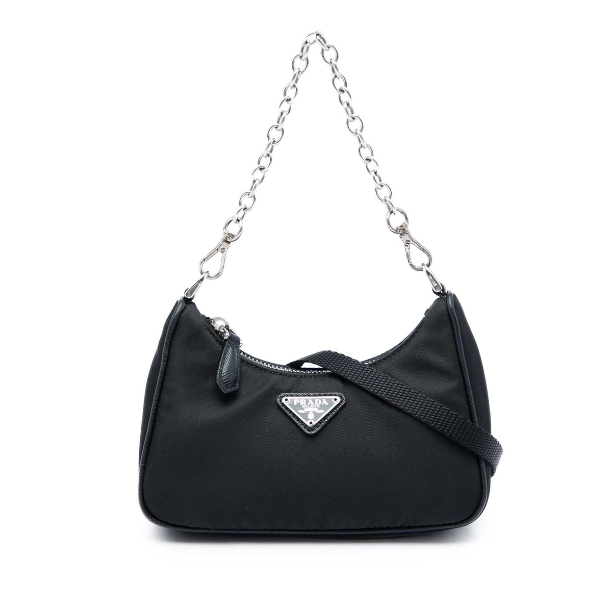 Prada Mini Saffiano Trimmed Tessuto Re Edition 2005 Satchel — Black