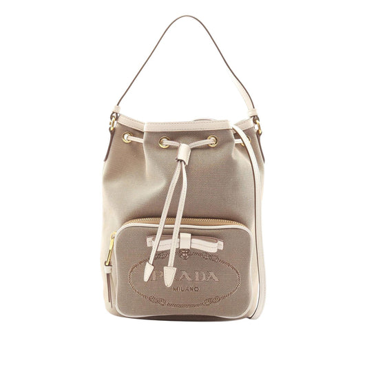 Prada Canvas Canapa Logo Bow Drawstring Bucket Bag