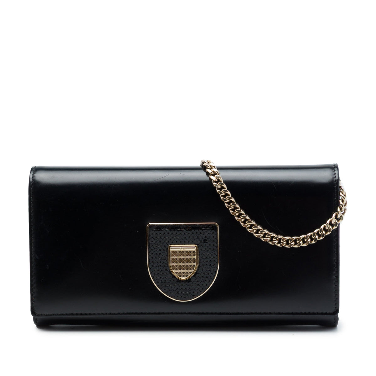 Dior Leather Sequin Diorama Wallet On Chain — Black