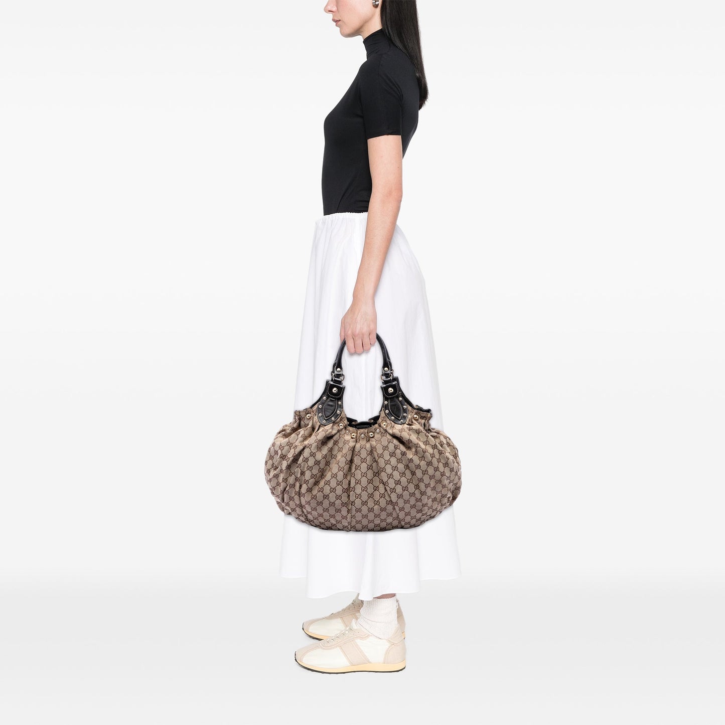 Gucci GG Canvas Studded Pelham Hobo Bag