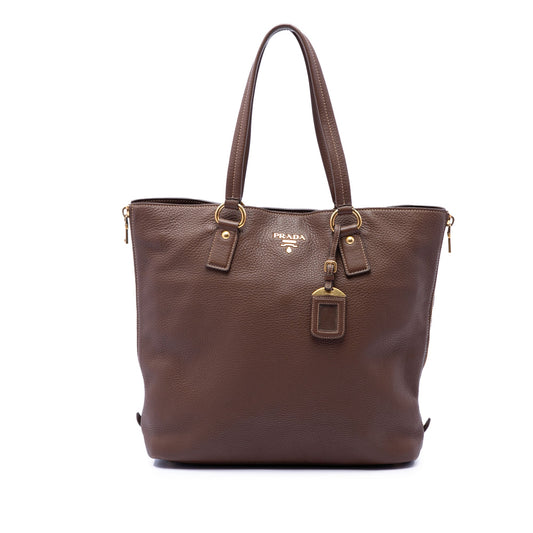 Prada Vitello Daino Side Zip Shopper Tote