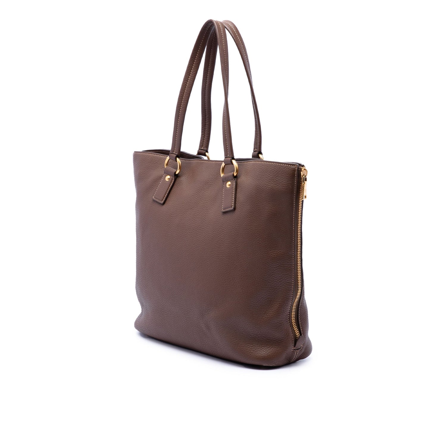 Prada Vitello Daino Side Zip Shopper Tote