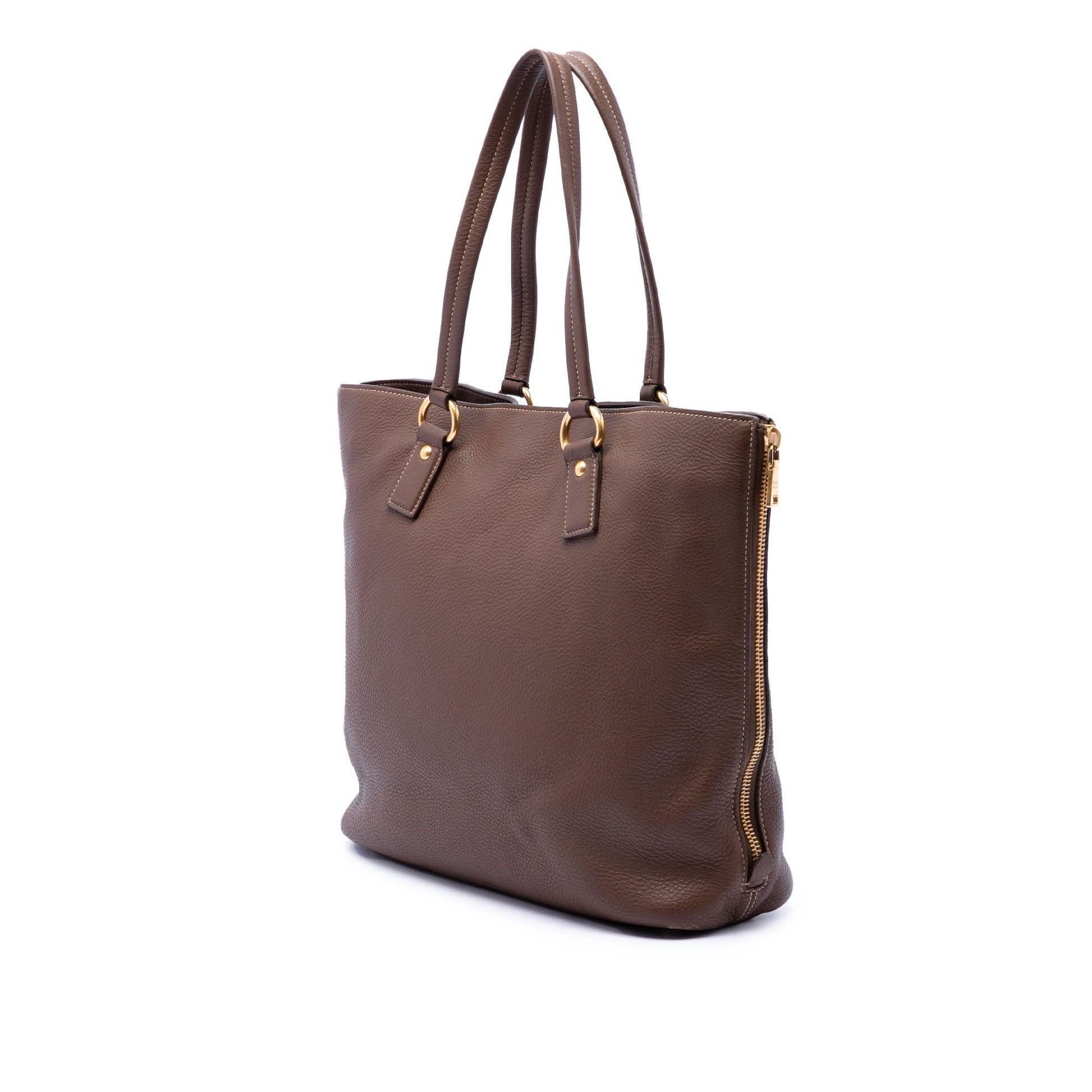 Prada Vitello Daino Side Zip Shopper Tote