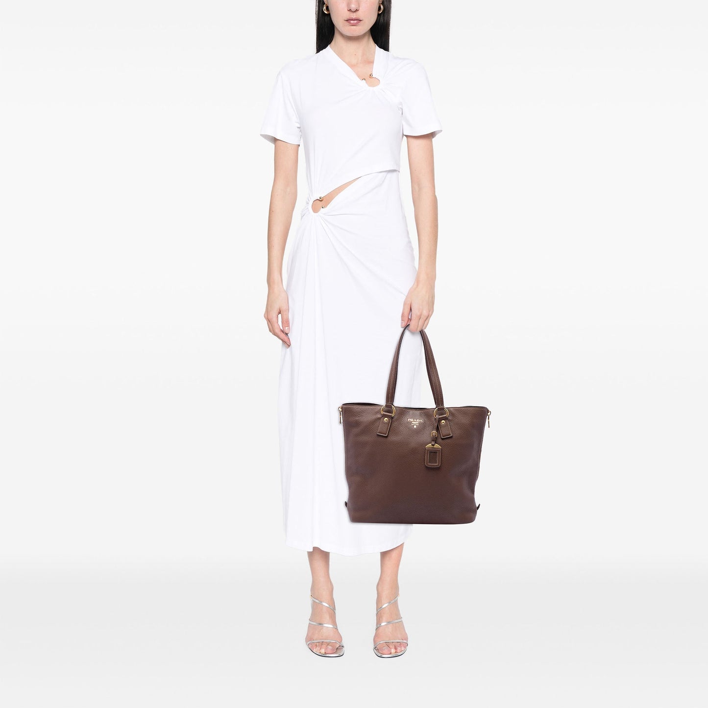 Prada Vitello Daino Side Zip Shopper Tote