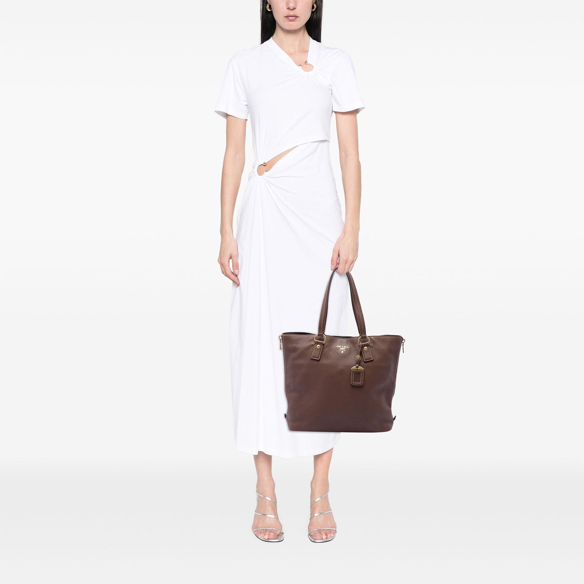 Prada Vitello Daino Side Zip Shopper Tote