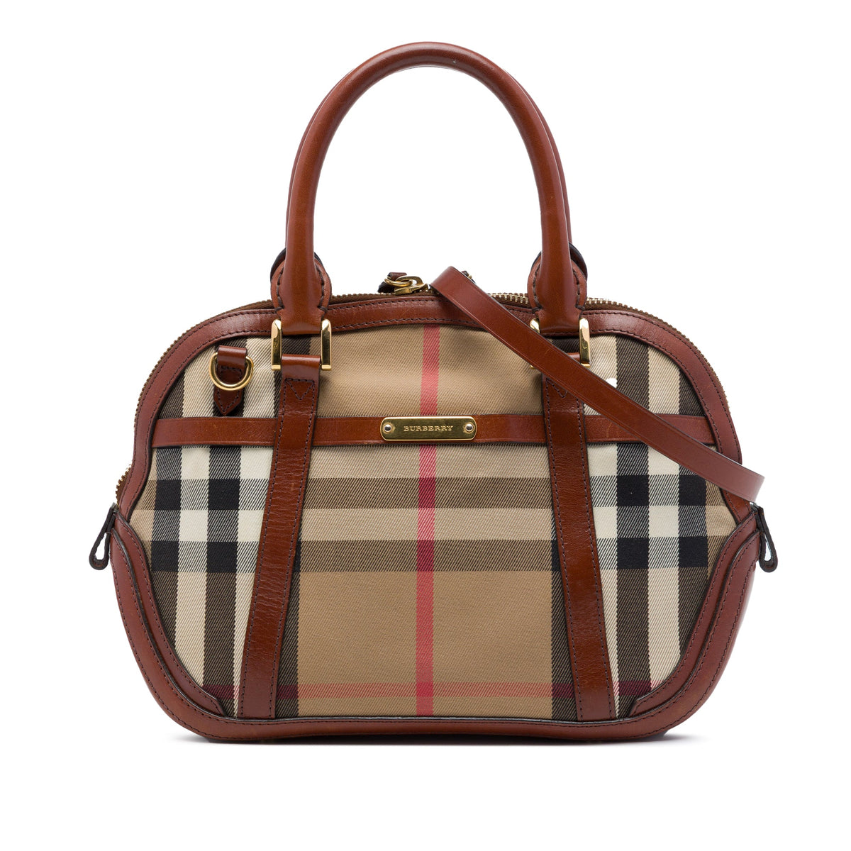 Burberry Small Leather Trimmed House Check Canvas Bridle Orchard Satchel
