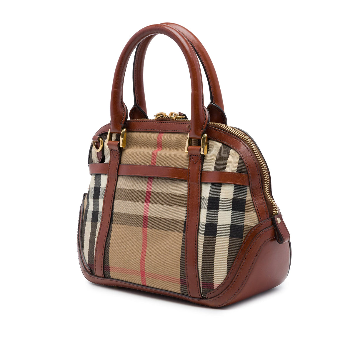 Burberry Small Leather Trimmed House Check Canvas Bridle Orchard Satchel