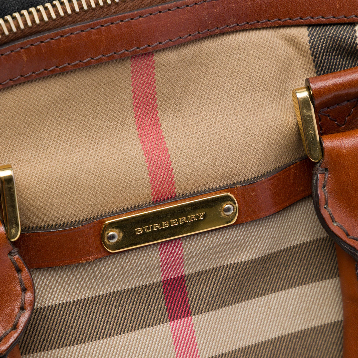 Burberry Small Leather Trimmed House Check Canvas Bridle Orchard Satchel