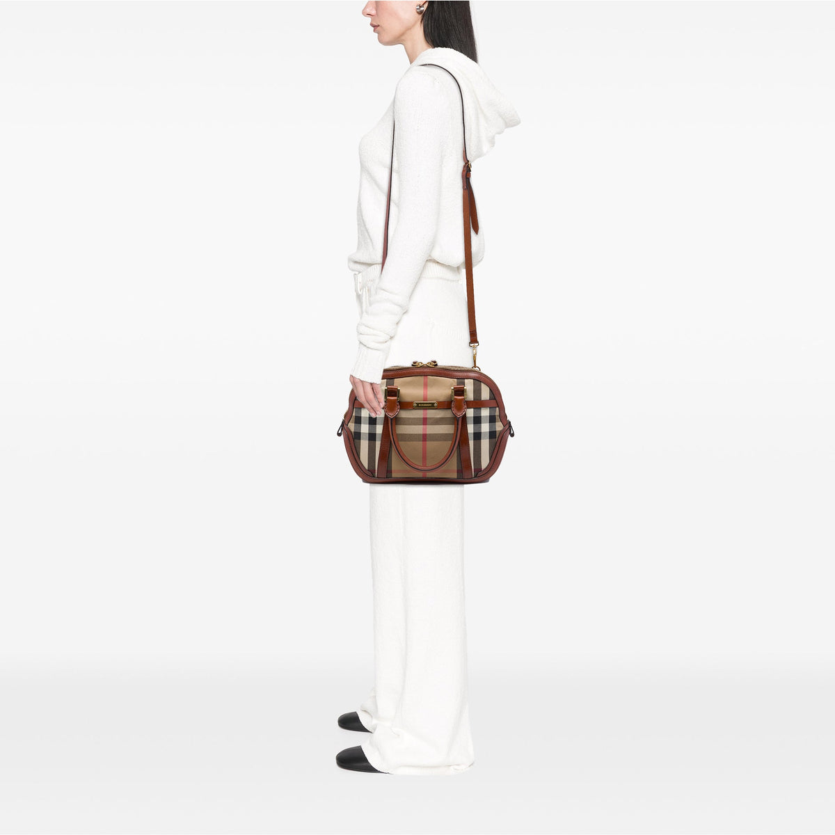 Burberry Small Leather Trimmed House Check Canvas Bridle Orchard Satchel