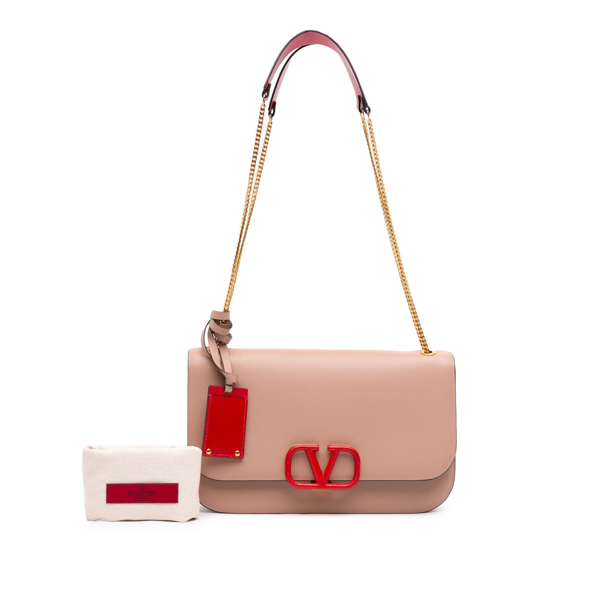 Valentino Medium Leather VLock Shoulder Bag — Brown