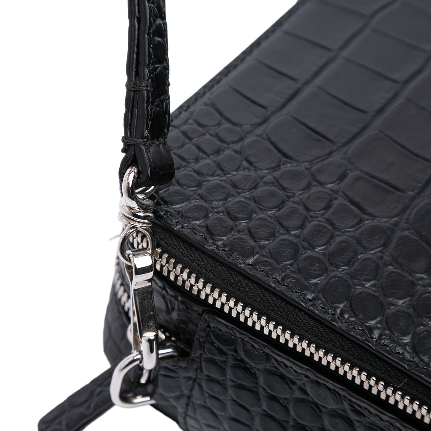 Balenciaga Croc Embossed Leather Wristlet Clutch