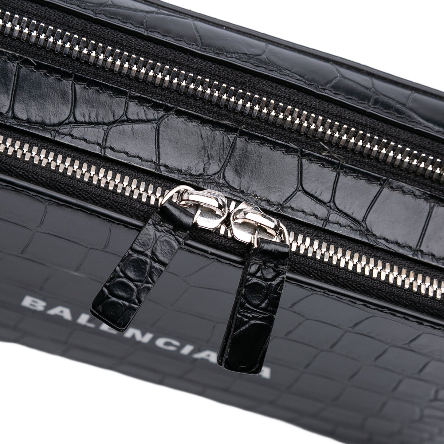 Balenciaga Croc Embossed Leather Wristlet Clutch