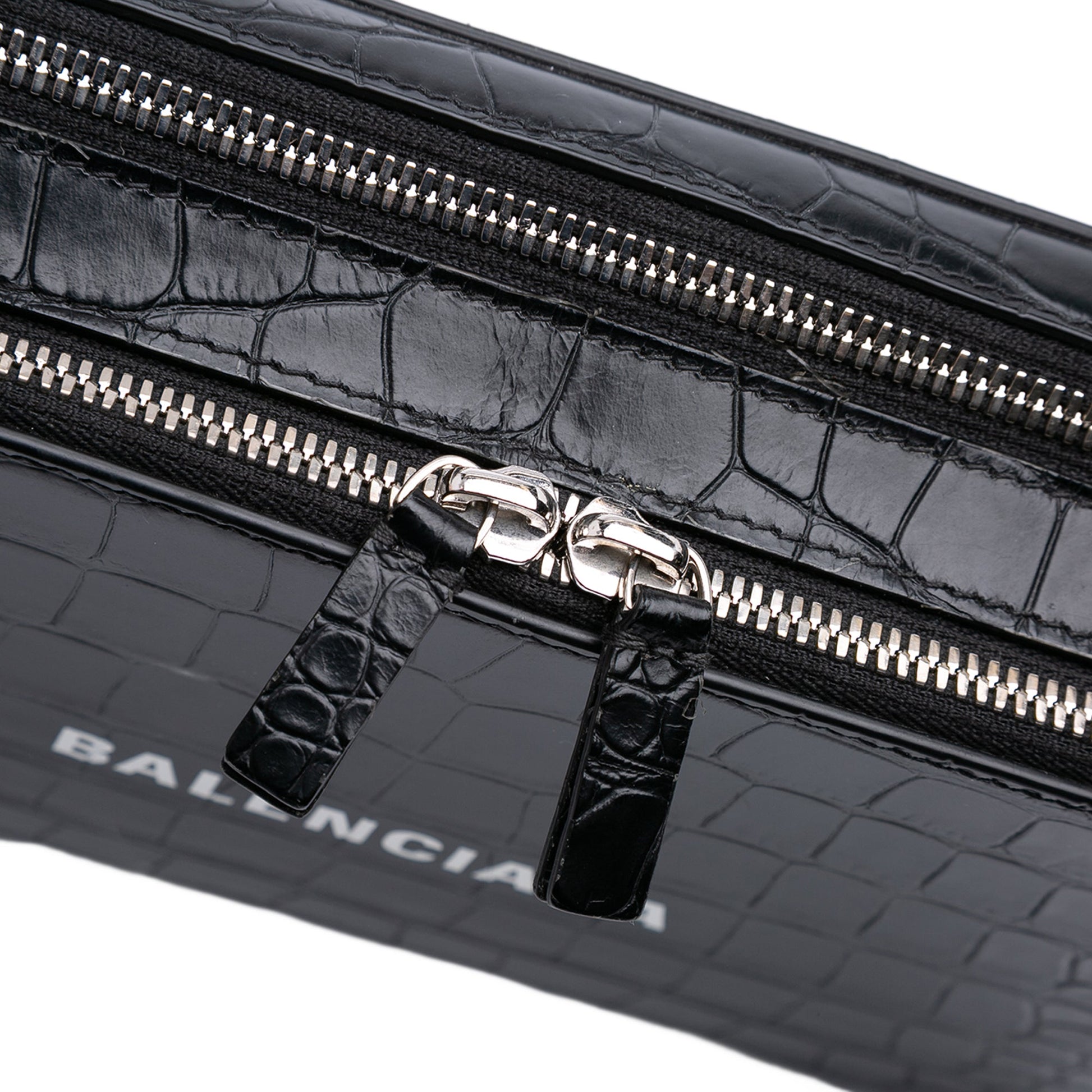 Balenciaga Croc Embossed Leather Wristlet Clutch