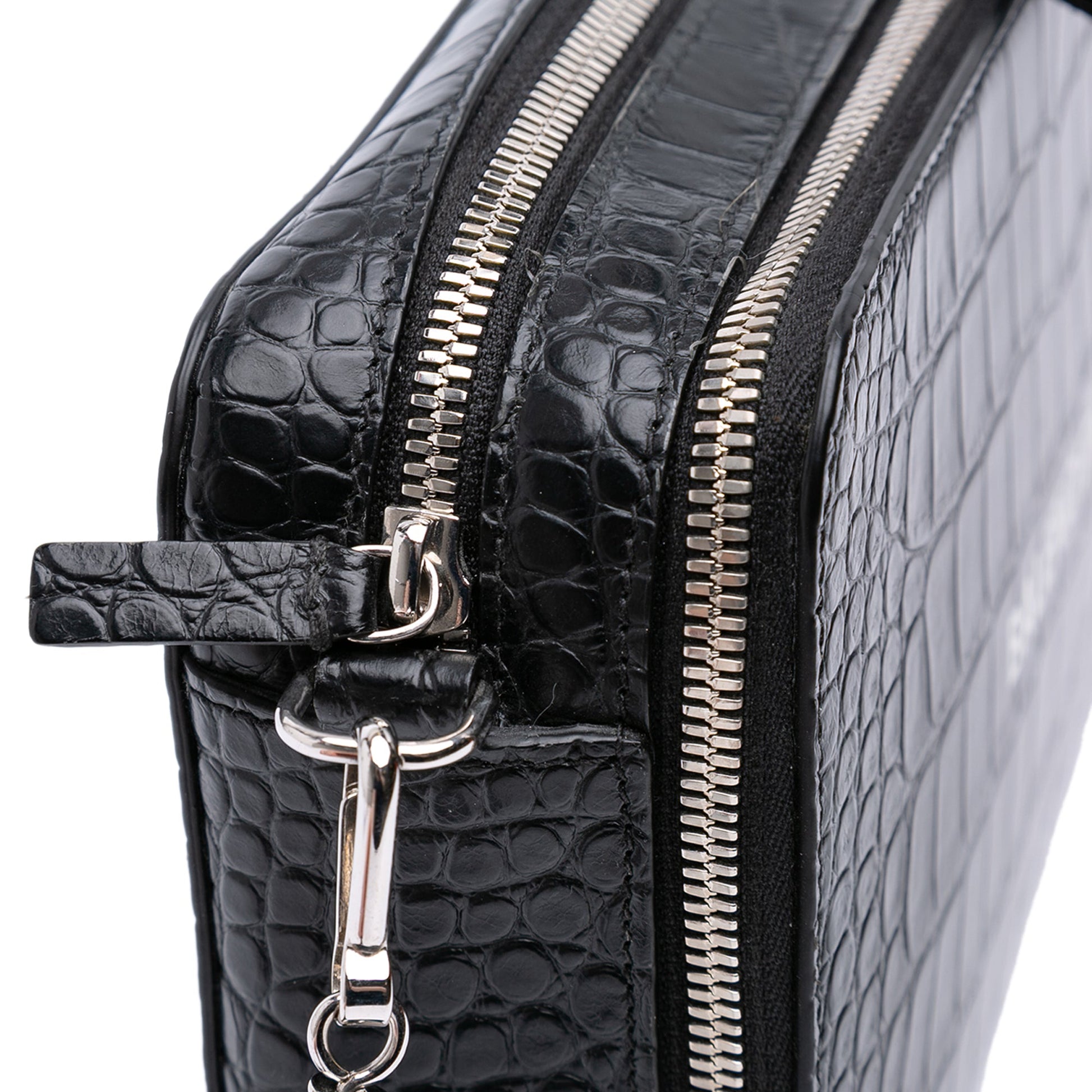 Balenciaga Croc Embossed Leather Wristlet Clutch