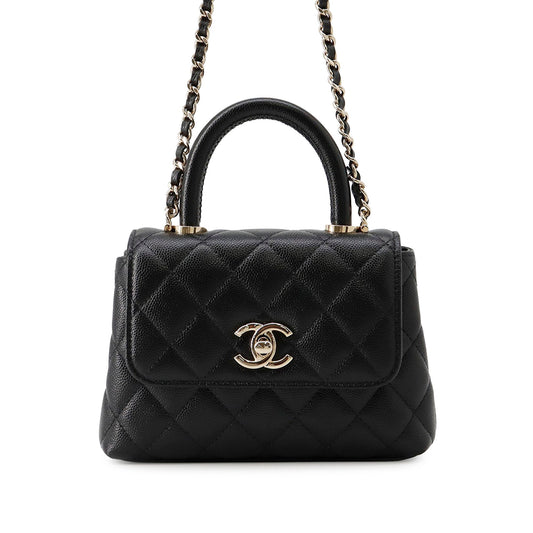 Chanel Extra Mini Quilted Caviar Coco Top Handle Bag