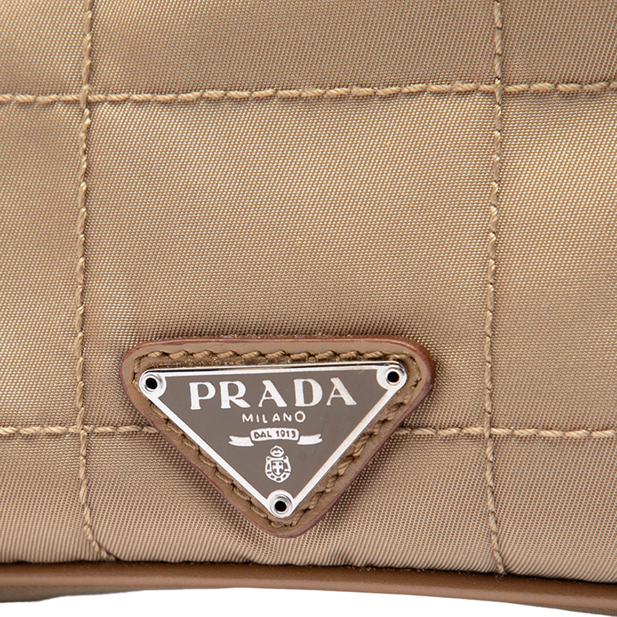 Prada Vitello Drive Trimmed Tessuto Shoulder Bag — Beige