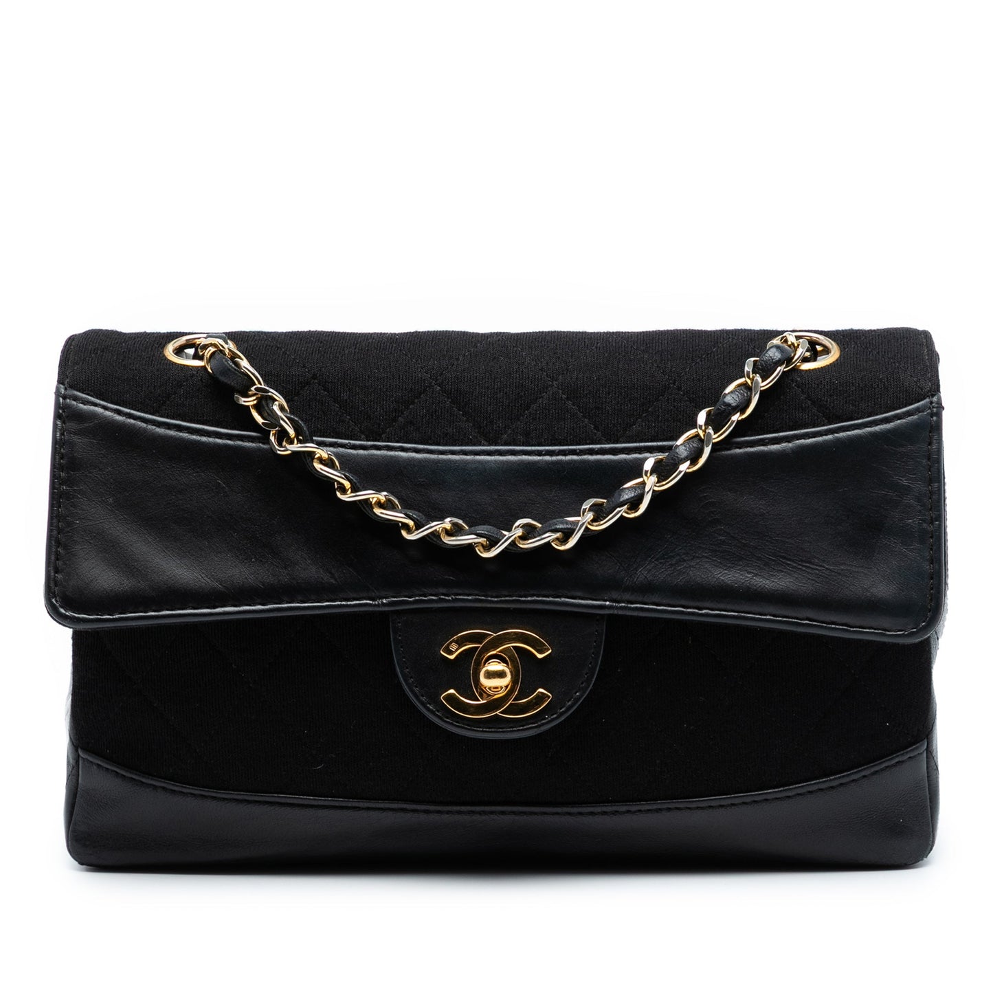 Chanel CC Quilted Jersey and Lambskin Flap