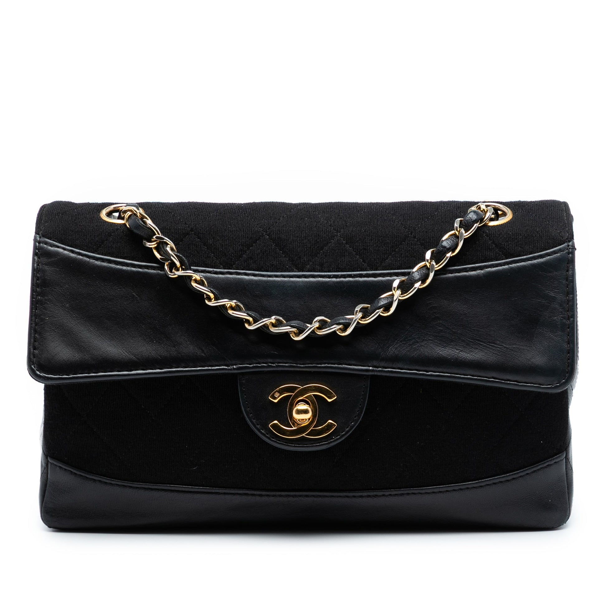 Chanel CC Quilted Jersey and Lambskin Flap
