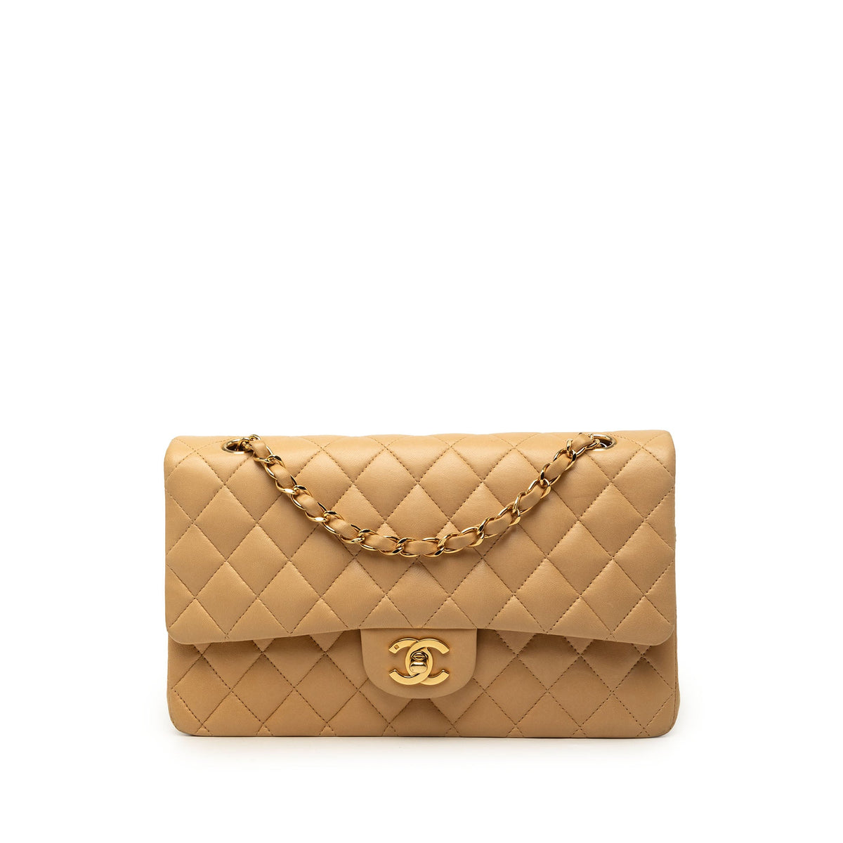 Chanel Medium Classic Lambskin Double Flap — Beige