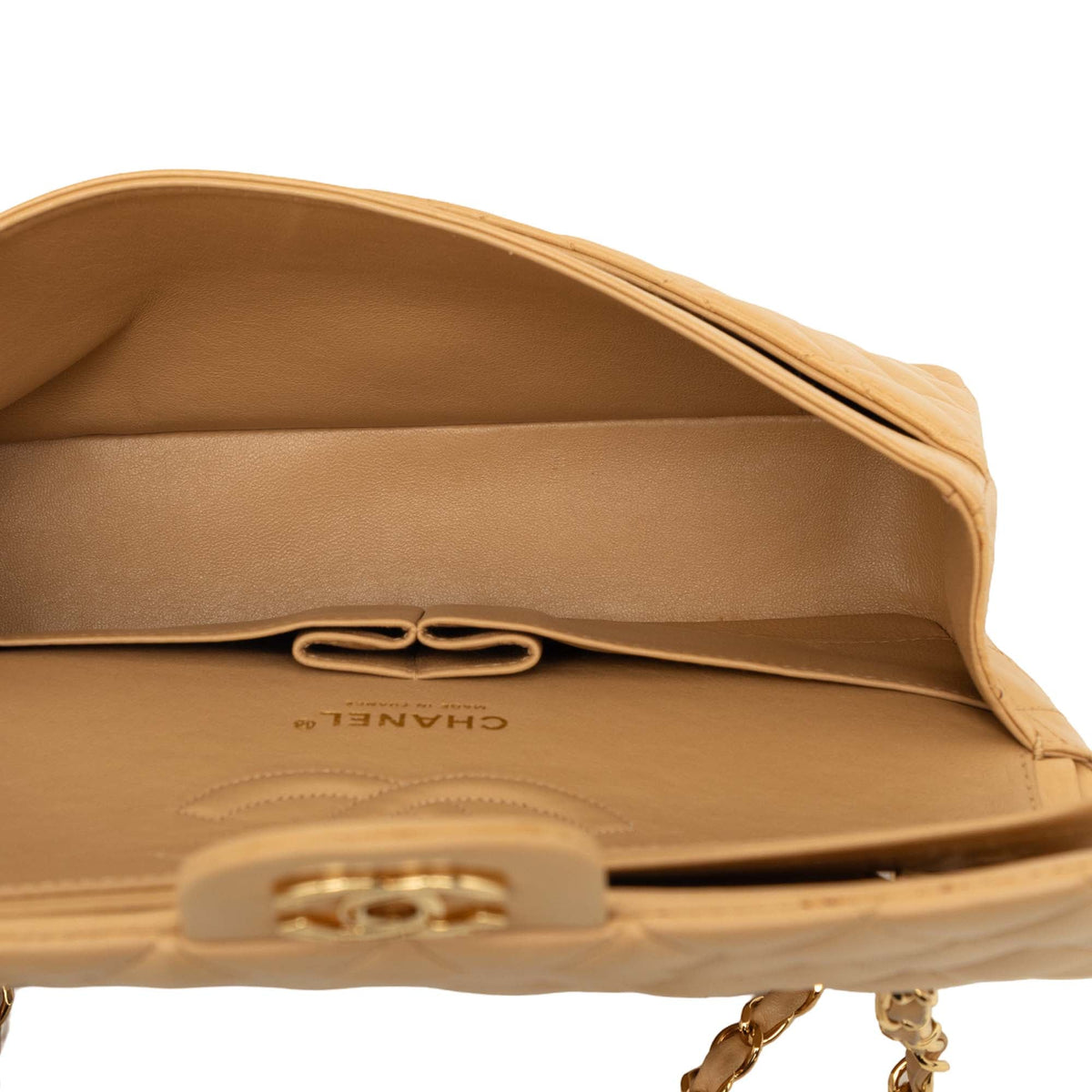 Chanel Medium Classic Lambskin Double Flap — Beige