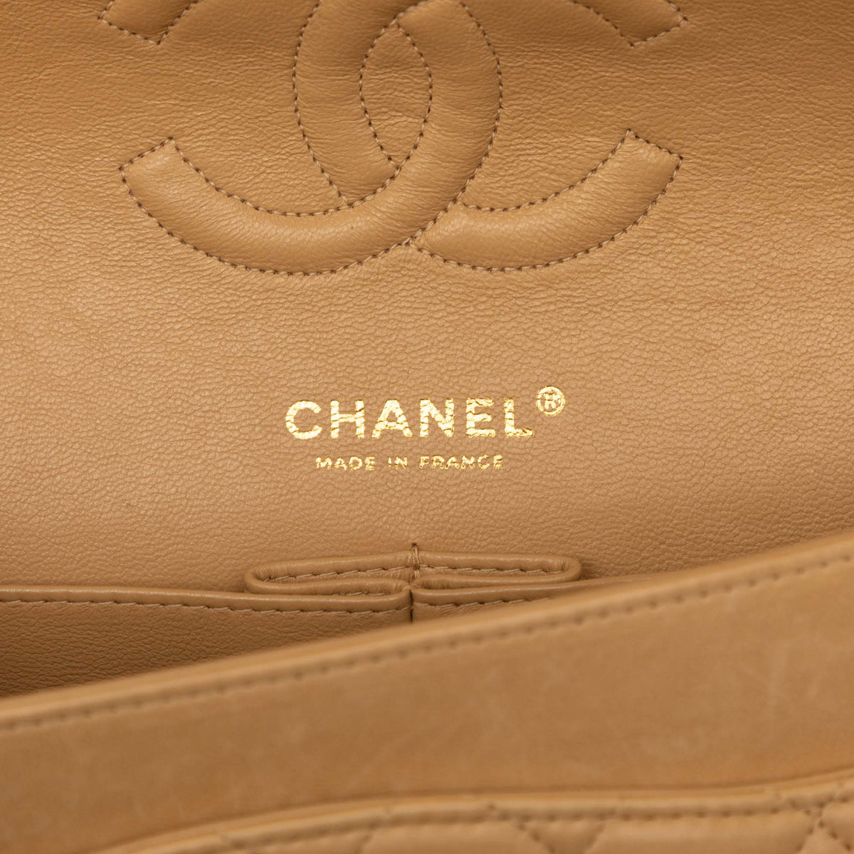 Chanel Medium Classic Lambskin Double Flap — Beige